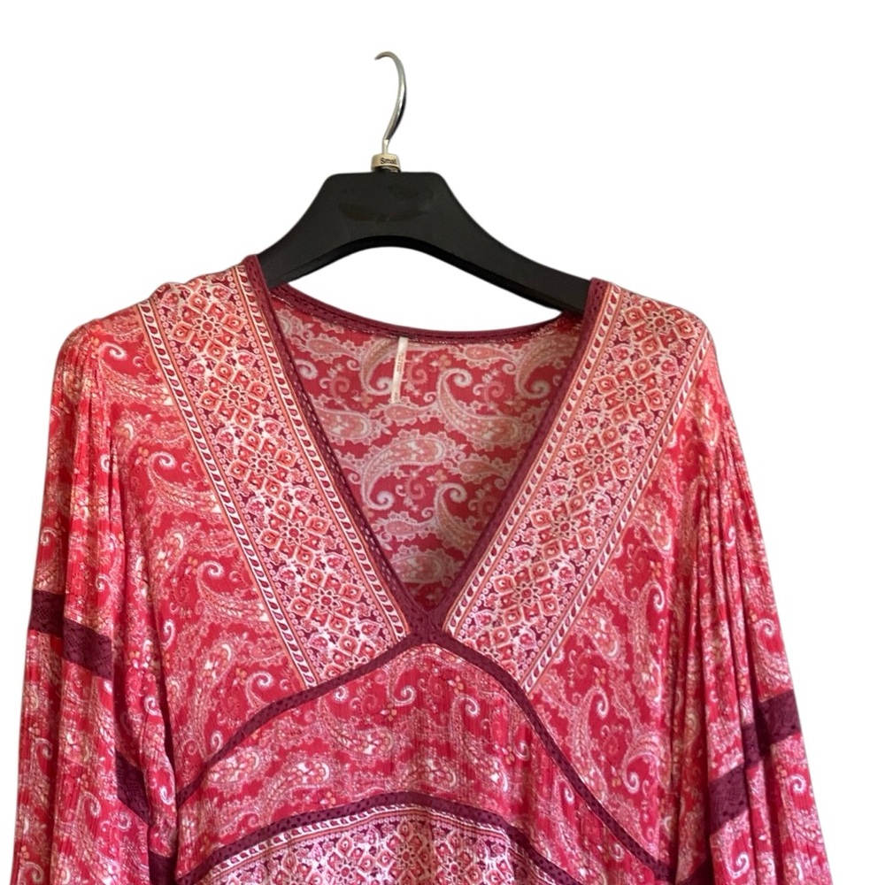 Free People Luna Scarf Print Tunic Dress Size Small - Red Combo - Picture 6 of 12